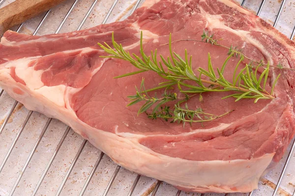 Raw Pork Ribs Herbs — Stok fotoğraf