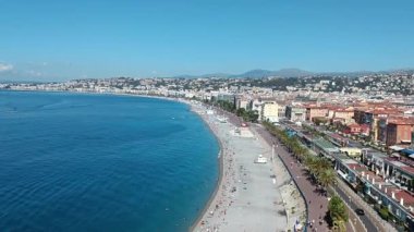 aerial view of the sea beach and Mediterranean town