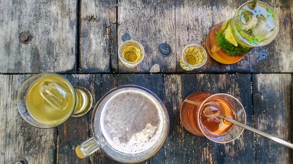 Glasses Alcohol Wooden Table Top View —  Fotos de Stock