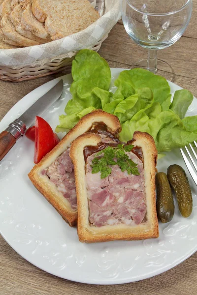 Slices Pate Croute Plate Toasts Meat Meatloaf — Zdjęcie stockowe