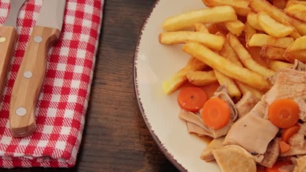 Plate Tripe Fries Close — Stok video