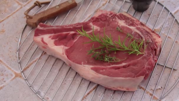 Raw Rib Beef Cutting Board — Vídeos de Stock