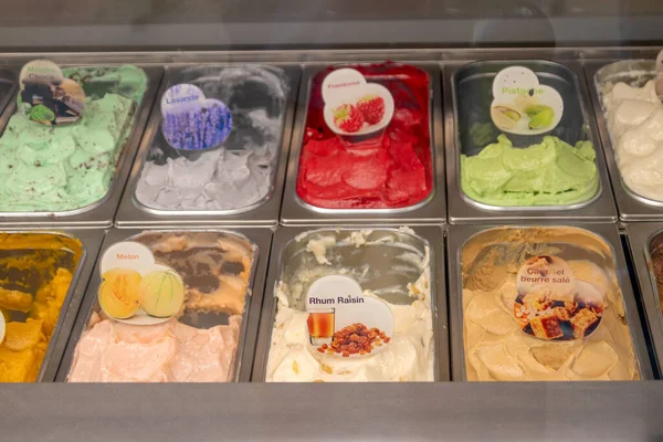 tubs of ice cream at an ice cream parlor