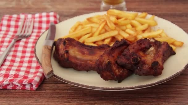 Pork Ribs Fries Plate — Stock Video