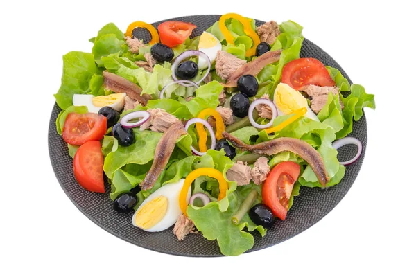 Beyaz Arka Planda Izole Edilmiş Bir Tabak Nioise Salatası — Stok fotoğraf