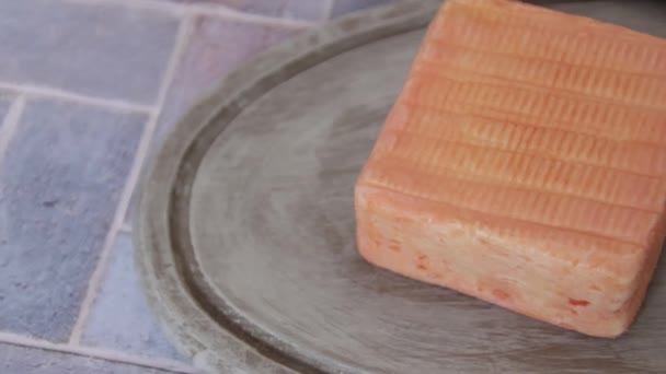 Maroilles Fromage Nord France Planche Découper Close — Video