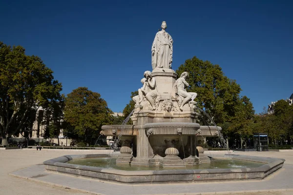 Pradier Fountain Nimes Gard France — стокове фото