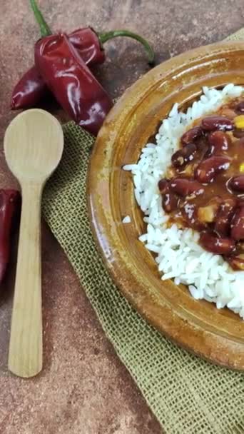 Dish Chili Con Carne Rice Close Table — Stock Video