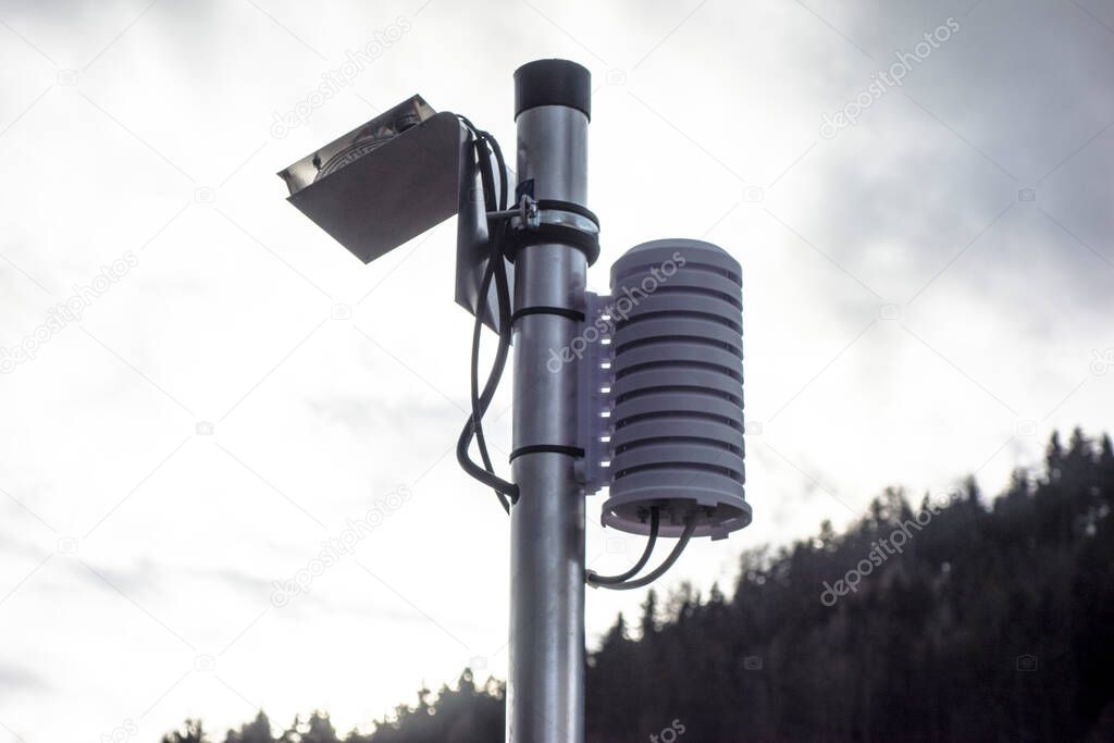 weather station with different measuring instruments, observing weather conditions in meteorology