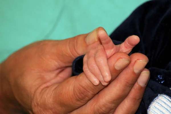 Mano Recién Nacido Tocando Dedo Una Enfermera Hospital —  Fotos de Stock
