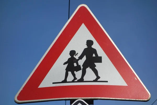 Attention Children Traffic Sign Way School — Stock Photo, Image