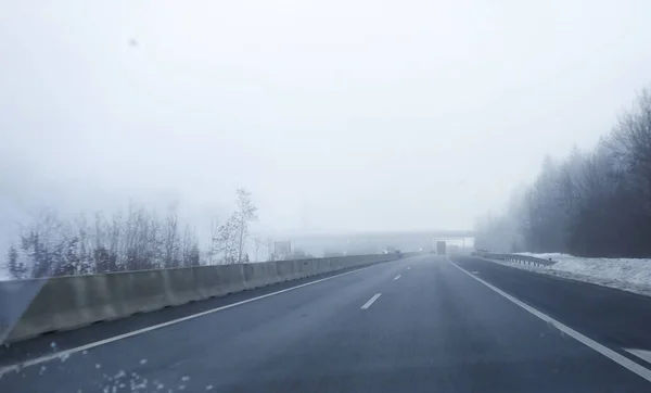 Mauvaise Visibilité Lors Conduite Sur Route Raison Brouillard — Photo