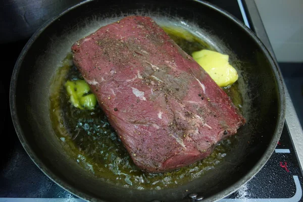Приготовление Мяса Кухне Столовой Приготовление Пищи Еды — стоковое фото