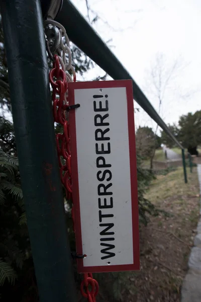 a winter closure road sign, no road traffic in winter season