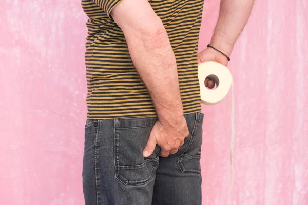 Male Person Hemorrhoids Holding Painful Area Backside — Stock Photo, Image