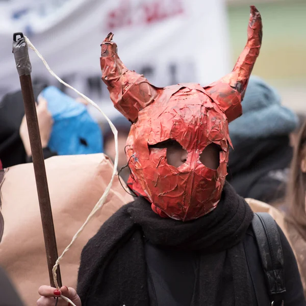 Person Wearing Devil Mask Head Hiding Face — Stock Fotó