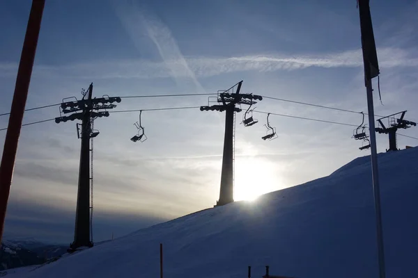 Empty Chairlift Alpine Ski Area Winter — Stockfoto