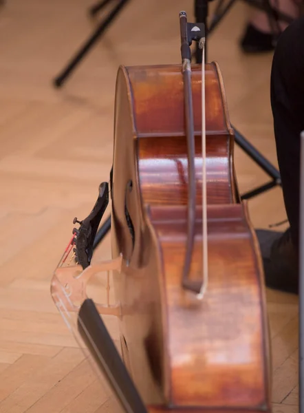 Ένα Τσέλο Βιολοντσέλο Έγχορδο Όργανο Παιγμένο Τόξο — Φωτογραφία Αρχείου