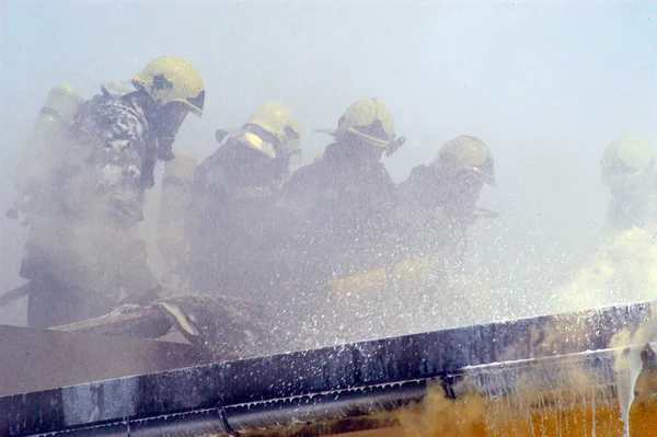 Extinguishing Water Used Fire Fighters Put Fire — 图库照片