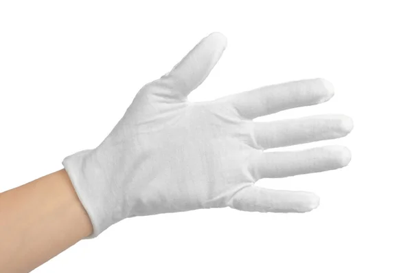 Mão Numa Luva Branca Isolar Luvas Pano Mão — Fotografia de Stock