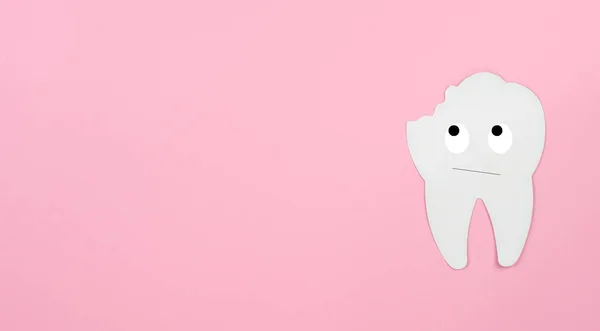 Концепція Стоматологічного Догляду Карієсу Копіювання Простору Білий Зуб Дивиться Місце — стокове фото