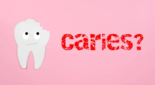 Concetto Cura Dentale Carie Spazio Copia Dente Bianco Guarda Luogo — Foto Stock
