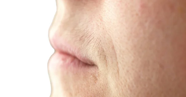 Female Mustache Close Mustache Upper Lip Woman Close Selective Focus — Stock Photo, Image