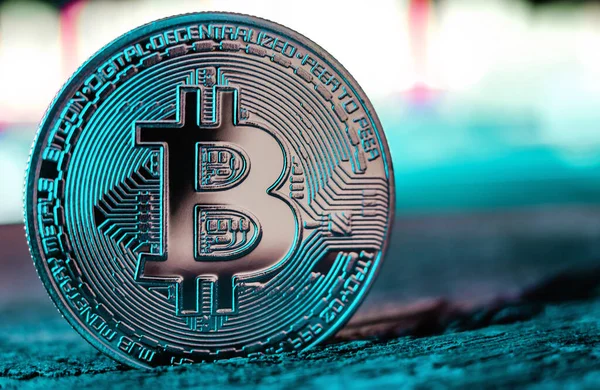 Nahaufnahme Einer Bitcoin Münze Kopierraum Kryptowährung Der Welt Das Finanzsystem — Stockfoto