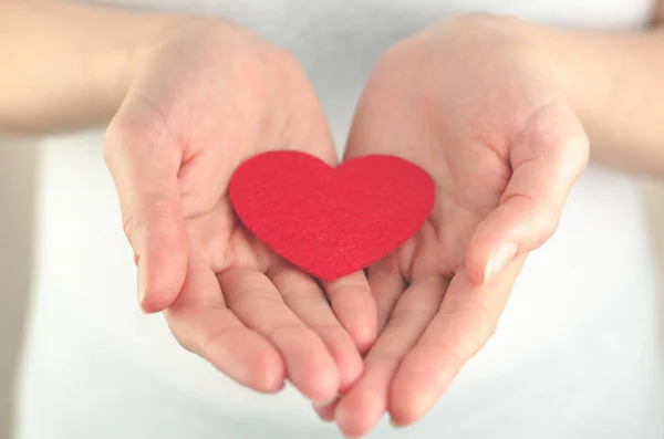 Поняття Любові Здоров Миру Світі Червоне Серце Жіночих Долонях — стокове фото