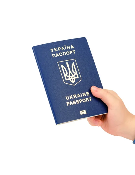 Ręka Dziecka Posiada Paszport Biometryczny Ukrainy Izolować Białym Tle — Zdjęcie stockowe