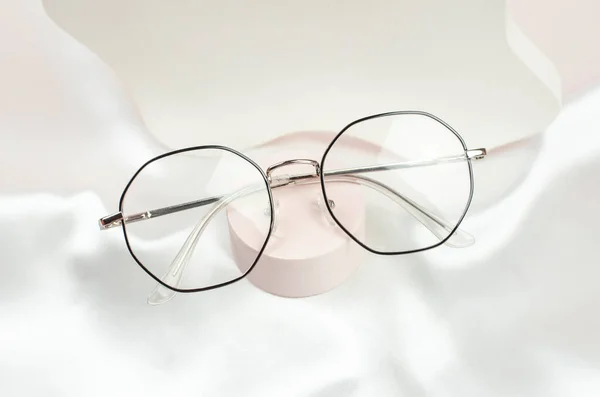 Stylish Women Glasses Black Frame Beige Fabric Glasses Vision Fashion — Photo