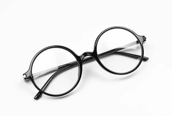 Elegantes Gafas Visión Montura Redonda Negra Sobre Fondo Blanco — Foto de Stock