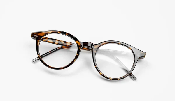 Stylish Leopard Colored Eyeglasses White Background — ストック写真