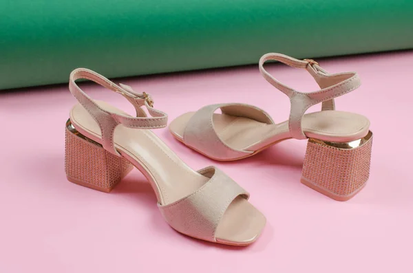 Stylish Women Shoes Pink Background — Fotografia de Stock