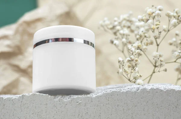 Moisturizing cream white packaging mockup. Closed white jar of body moisturizer