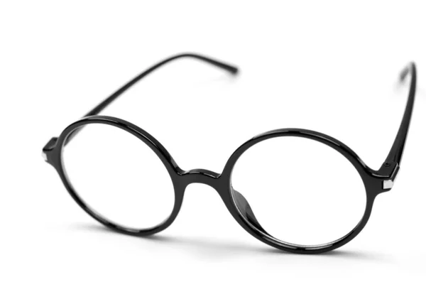 Óculos Elegantes Para Visão Uma Moldura Redonda Preta Fundo Branco — Fotografia de Stock