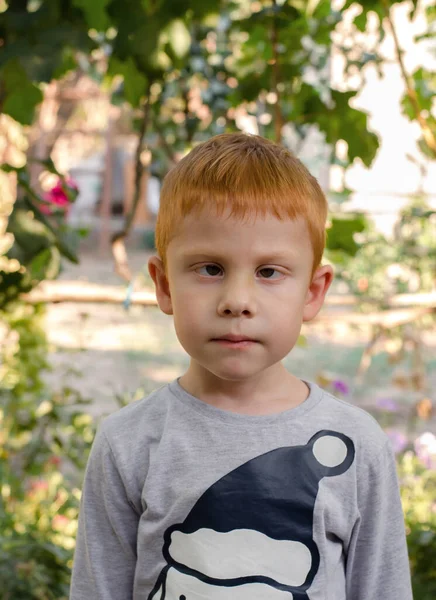 Portret Van Een Vijfjarige Jongen Met Strabismus Stockfoto