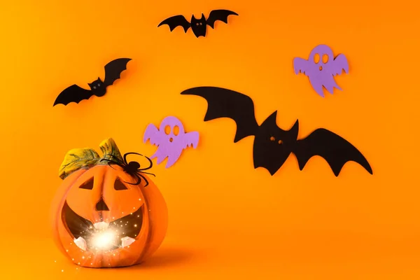 Joyeux Concept Vacances Halloween Lanterne Jack Décorations Papier Main Araignées — Photo