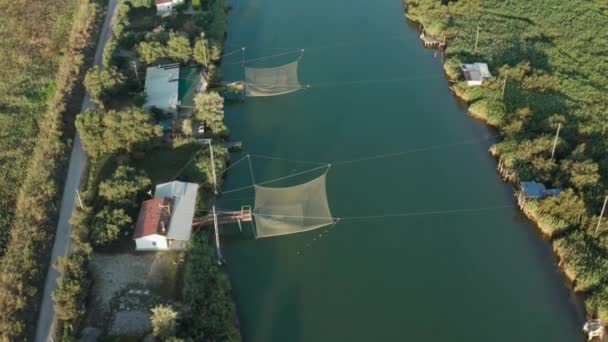 Vista Aérea Cabanas Pesca Rio Lido Dante Fiumi Uniti Ravenna — Vídeo de Stock