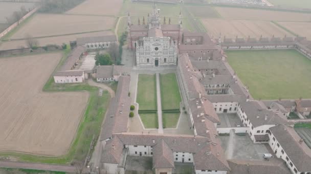 Vista Aérea Certosa Pavia Por Mañana Construida Finales Del Siglo — Vídeo de stock