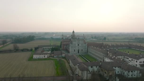 Vista Aérea Certosa Pavia Por Mañana Construida Finales Del Siglo — Vídeos de Stock
