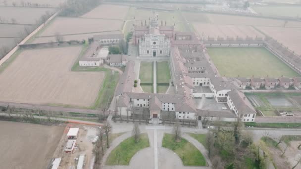 Aerial View Certosa Pavia Morning Built Late Fourteenth Century Courts — Stock Video