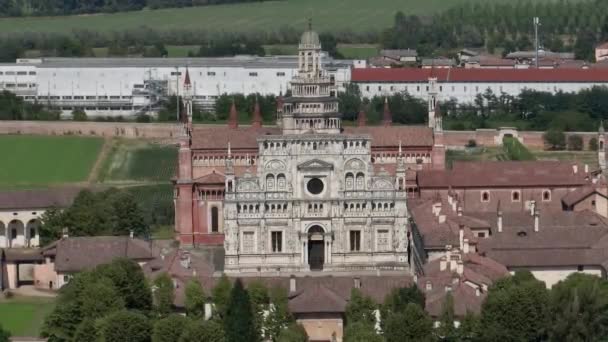 Luftaufnahme Der Certosa Pavia Bei Sonnigem Wetter Erbaut Späten Vierzehnten — Stockvideo