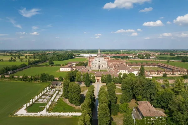 Aerial Shot Certosa Pavia Sunny Day Built Late Fourteenth Century — Stockfoto