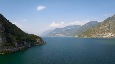 Awesome aerial view of mountains and lake iseo from Riva di Solto, Baia dal Bogn,Bergamo,Italy.