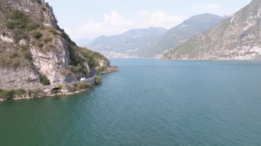 Awesome aerial view of mountains and lake iseo from Riva di Solto, Baia dal Bogn,Bergamo,Italy.