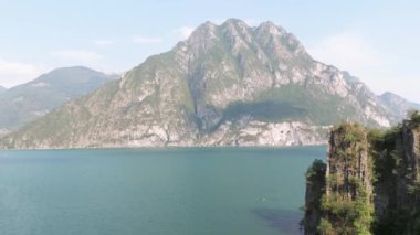 Awesome aerial view of mountains and lake iseo from Riva di Solto, Baia dal Bogn,Bergamo,Italy.