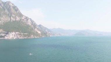 Awesome aerial view of mountains and lake iseo from Riva di Solto, Baia dal Bogn,Bergamo,Italy.