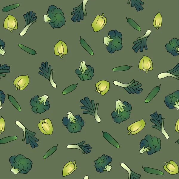 Patroon van broccoli paprika en komkommer — Stockvector
