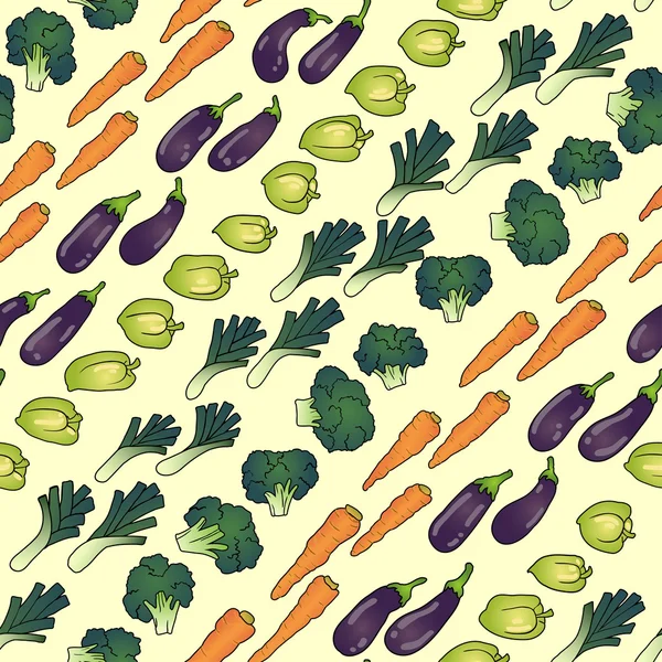 Patroon van aubergine wortel broccoli peppe — Stockvector